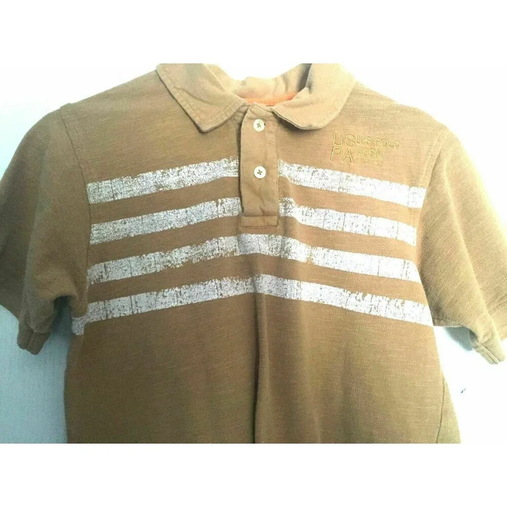 US Polo Association Boys Size M Short Sleeve Polo‎ Shirt  Beige Tan